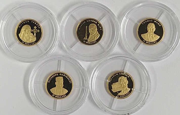 Five 3/4 Gram .999 Gold Liberia $25 Proof Coins (1 of 11)