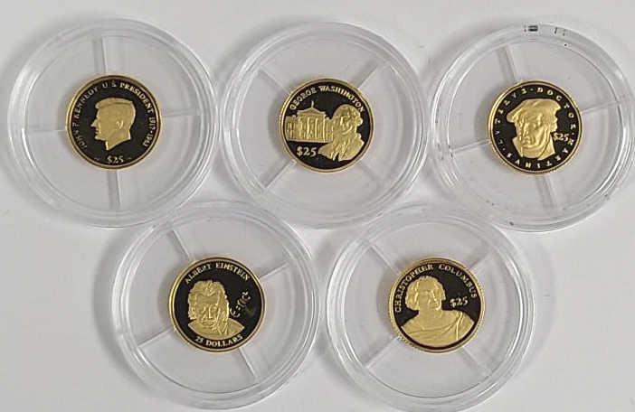 Five 3/4 Gram .999 Gold Liberia $25 Proof Coins (1 of 11)