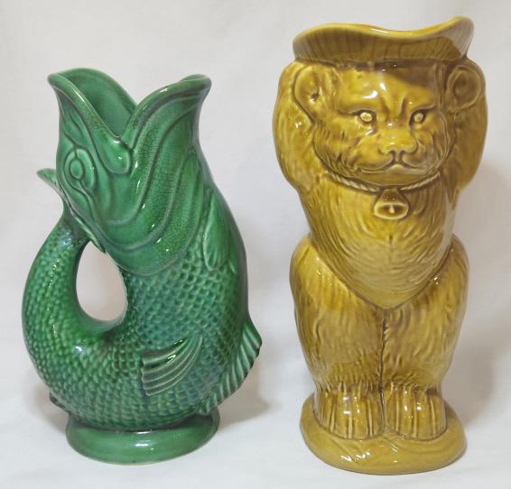 Dartmouth Devon Fish & James Kent Bear Pitchers: Excellent condition. We don't see any noteworthy condition issues. Normal signs of age on the bases.