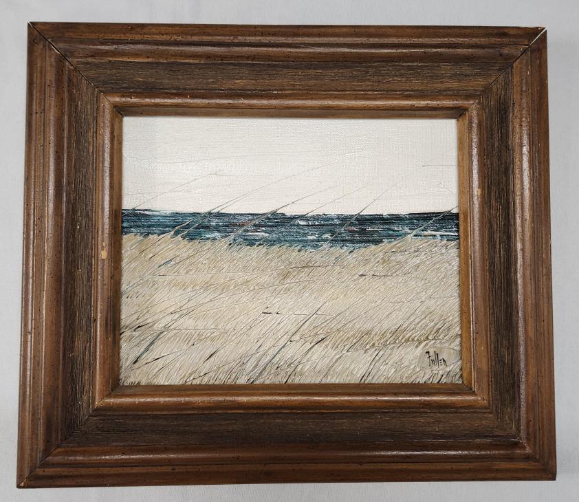Ted Fuller Signed Beach Scene Oil on Canvas Painting: Oil on canvas. Signed by the artist Ted Fuller. Frame measures 15" x 13" x 1". Canvas measures 10" x 8".