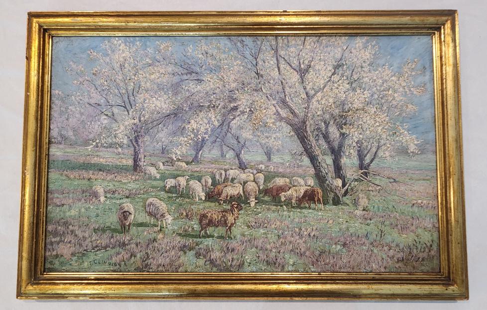 Antique T. C. Lindsay Sheep Pasture Oil Painting (1 of 8)