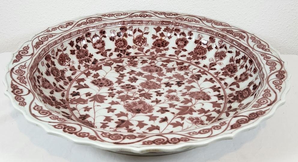 Antique Chinese Red Glaze Peonies Plate (1 of 5)