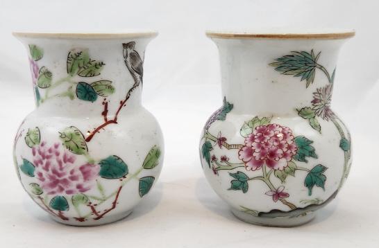 Porcelain Famille Rose Bird & Bat Motif Vases (1 of 10)