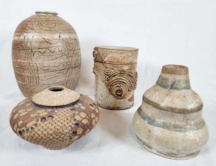 Lot of 4 Tan Studio Pottery Pieces (1 of 10)