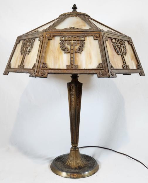 Antique 16 Panel Caramel Slag Glass Shade Lamp (1 of 8)