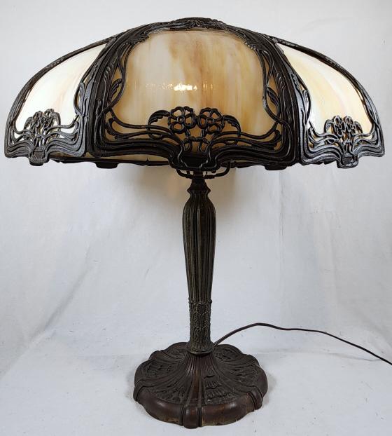 Antique 6 Panel Caramel Slag Glass Shade Lamp (1 of 6)