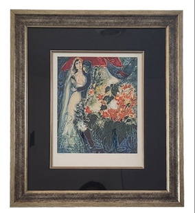 Marc Chagall Maries Sous Le Baldaquin Lithograph: Marc Chagall was a Russian-born French painter and designer, distinguished for his surrealistic inventiveness. He is recognized as one of the most significant painters and graphic artists of the 20th