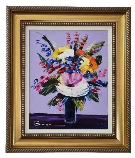 Maya Green Delicate Reminder Original Oil Painting: Original oil painting by Maya Green, titled "Delicate Reminder", painted on canvas. Measures 20 1/4" x 16 1/4" and is displayed in a quality 28" x 24" frame. Includes COA and appraisal for $3,600.00 f