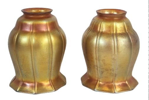 Two Quezal Iridescent Marigold Glass Lamp Shades (1 of 7)
