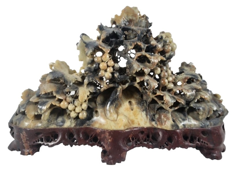 Hand Carved Chinese Soapstone Sculpture: Measures approximately 8 1/4" x 12 3/4" long. Please see photos for further details.