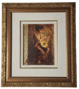 Tomasz Rut Erato Signed Giclee: Tomasz Rut "Erato" giclee with hand signature in ink, bottom right, and numbered 447/495. Size is not documented, but the professional frame measures 28 3/4" x 25 1/2". Documentation was not found