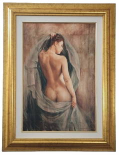 Tomasz Rut Dionysea Green Signed Artist's Proof: Tomasz Rut "Dionysea Green" giclee in color on canvas. Signed in ink, lower right, and numbered on the verso AP 43/50. Measures 27" x 18" in a 36" x 27 3/8" quality frame. Small tear in the canvas