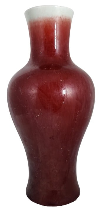 Red White Gradient Glaze Asian Ceramic Vase (1 of 6)