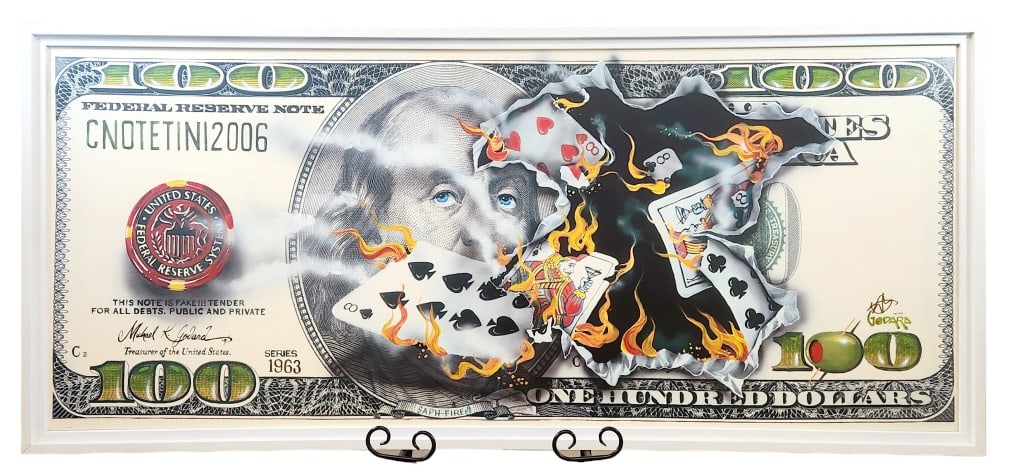Michael Godard $100 Bill Full House Player on Fire (1 of 7)