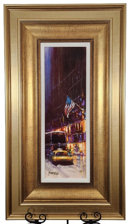Marko Mavrovich Signed Sounds of the City Giclee: Marko Mavrovich pigment signed and embellished giclee on canvas titled "Sounds of the City", edition number of 450 is on the back of the canvas but is partially obscured by the frame, please see the p
