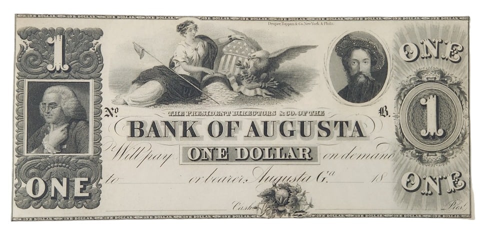Civil War Bank of Augusta Georgia $1 Currency Note (1 of 10)