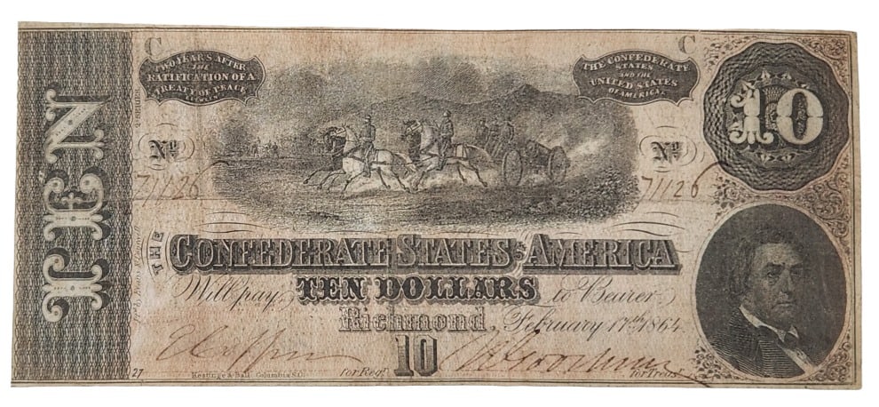 1864 Richmond, VA $10 Confederate Note (1 of 10)