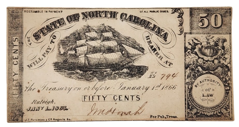 1863 State of North Carolina 50 Cent Currency Note (1 of 8)