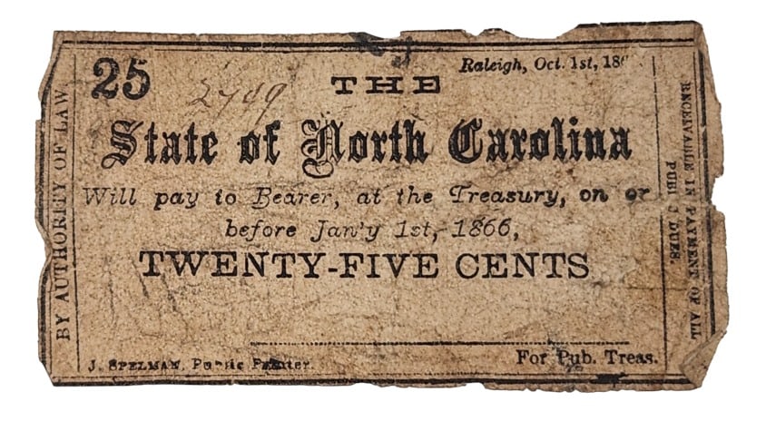 1861 State of North Carolina 25 Cent Currency Note (1 of 10)