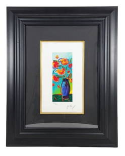 Peter Max Signed Vase of Flowers LE Serigraph: "Vase of Flowers" Peter Max signed 2010 Serigraph on wove paper, hand signed and numbered 322/350 on the lower edge. 8 1/2" x 31 1/" artwork in a 24" x 19" frame, includes a Park West appraisal and