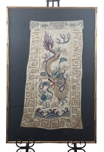 Framed Asian Silk Dragon Embroidery Tapestry (1 of 6)