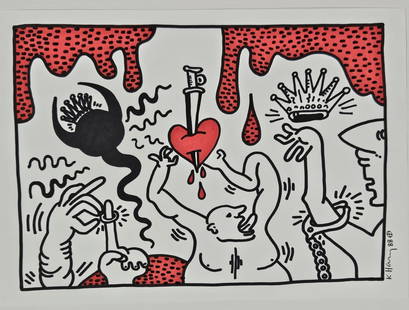 Keith Haring 1988 Untitled Ink Marker on Paper: Paper measures 16.5" by 11 5/8". Illustration is approximately 14.75" by 10.25"._x005F_x000d__x005F_x000d_You are bidding on the exact item as shon in the photos. We can confirm that this piece of