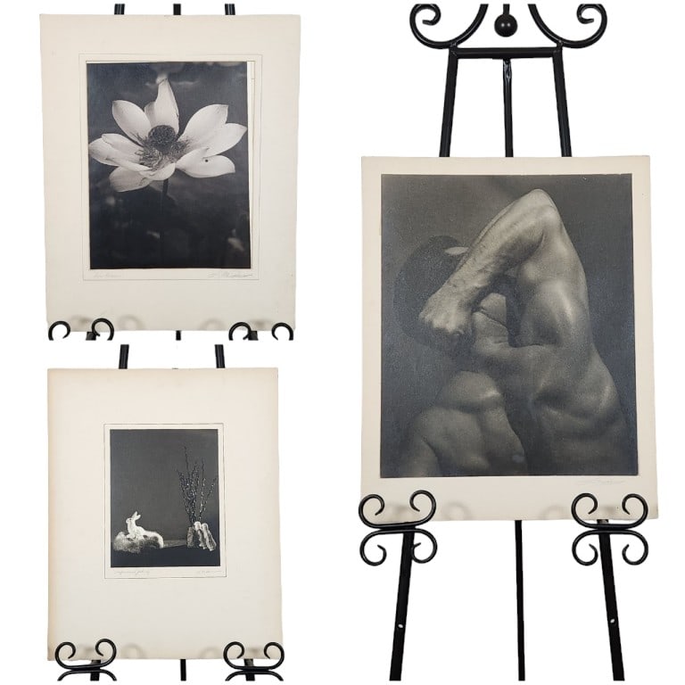 L.M. Isom Signed Gallery Photos: 3 matted photographs by photographer L.M. Isom, each measuring 16" wide x 20 1/4" in height. Artist stamp on the back of the matting, each has an Indianapolis Camera Club label on the back; see photos