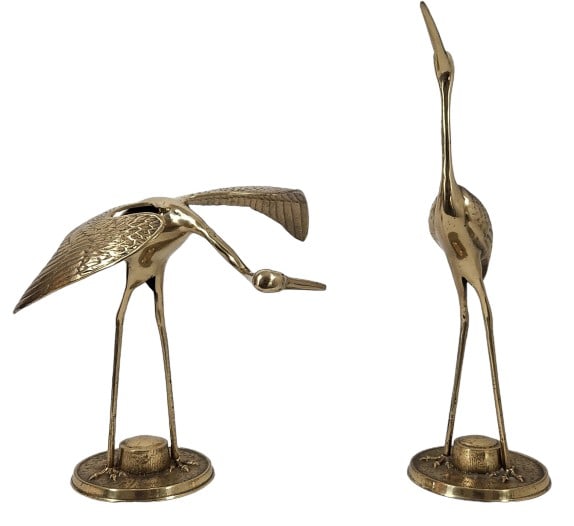 Two Vintage Medium Size Brass Crane Sculptures (1 of 11)
