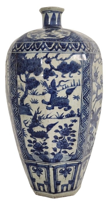 Chinese Blue & White Octagonal Ceramic Vase (1 of 7)