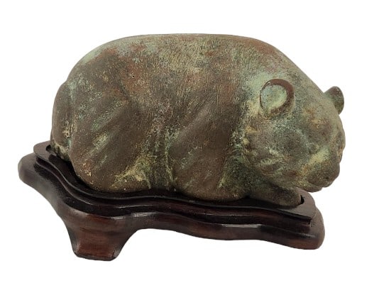 Warring States Bronze Panda Sculpture w/ Wood Base (1 of 6)