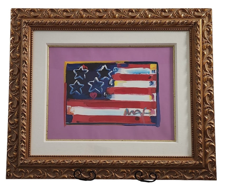Peter Max Signed Flag with Heart Mixed Media (1 of 6)