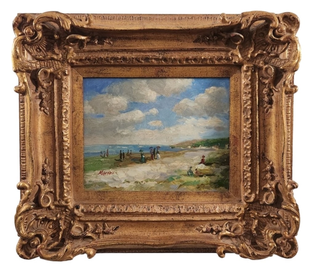 A. Maffer Vintage Original Signed Oil Painting: Original oil painting on canvas, signed by the artist A. Maffer in the bottom left corner. The painting is set in a 17 5/8" x 15 3/4" x 2 7/8" frame. Viewing area is 9 1/2" x 7 1/2". Condition is exce