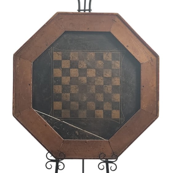 Antique Folk Art Wooden Checkers Chess Table Top (1 of 7)