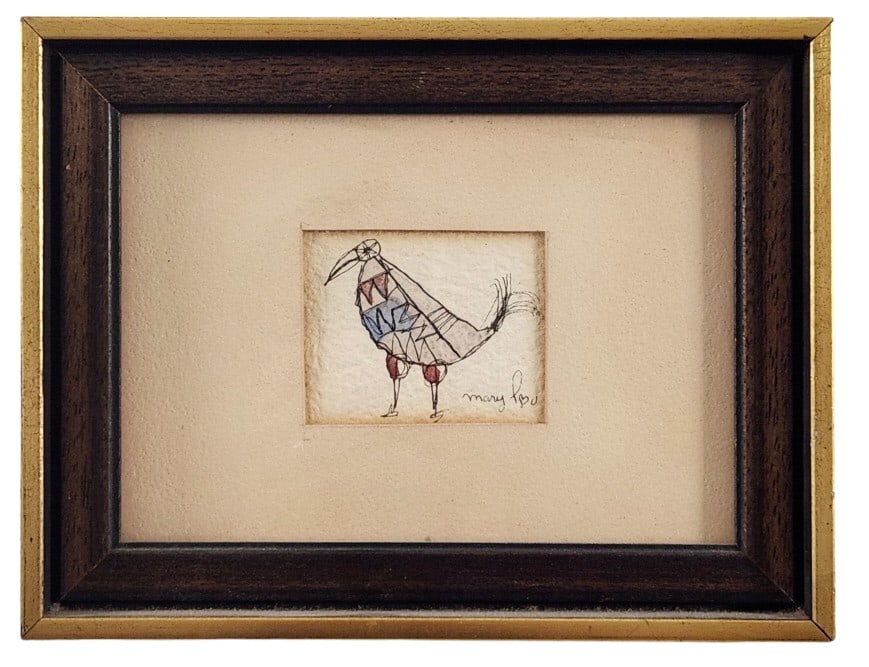 Mary Lou Signed Bird Painting: Up for auction is a Mary Lou original painting of a bird, signed by the artist. 5" x 7" painting in a 6 1/2" x 8 1/2" x 7/8" frame.