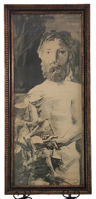 Picasso Man With Sheep from La Flute Double Litho (1 of 9)
