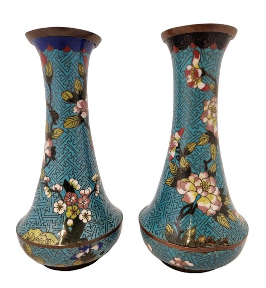 Pair of Vintage Chinese Cloisonne Vases w/ Florals (1 of 8)
