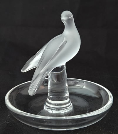 Lalique France Crystal Frosted Dove Ring Tray (1 of 5)