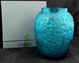 Lalique France Blue Crystal Biches Deer Vase