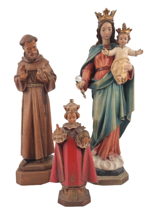 Three Hand Carved Wood Religious Figures (1 of 9)