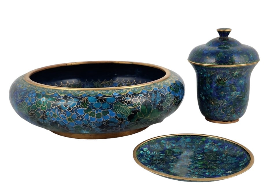 Three Blue Cloisonne Pieces (1 of 9)