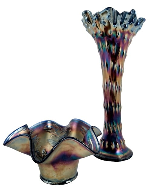 Fenton Carnival Glass Vase & Bowl (1 of 9)