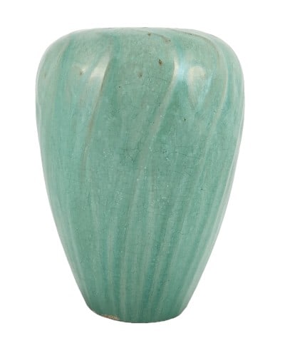 Vintage Unmarked Mint Glaze American Pottery Vase (1 of 6)