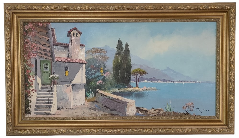 Italian Lake Scene Oil on Canvas Circa 1970 (1 of 9)