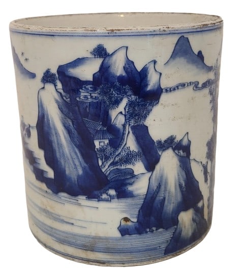 Chinese Blue & White Mountain Scene Brush Pot (1 of 10)