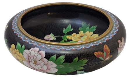 Chinese Cloisonne Flower & Butterflies Enamel Bowl