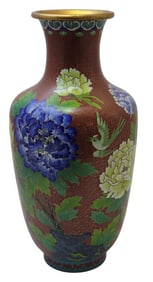 15" Chinese Floral Cloisonne Enamel Vase