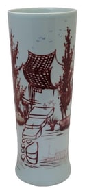 14" Asian Red & White Porcelain Vase