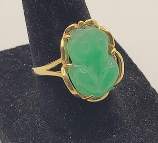 14k Yellow Gold Chinese Jadeite Frog Ring