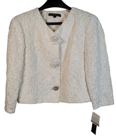 Lafayette 148 Size 8 White Embroidered Jacket