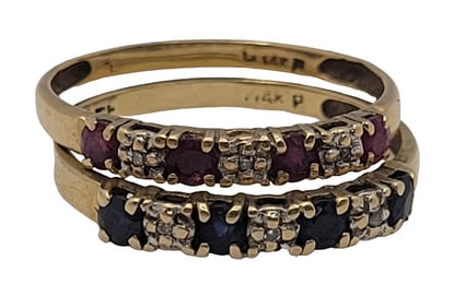 2 14k Yellow Gold Sapphire & Ruby Rings